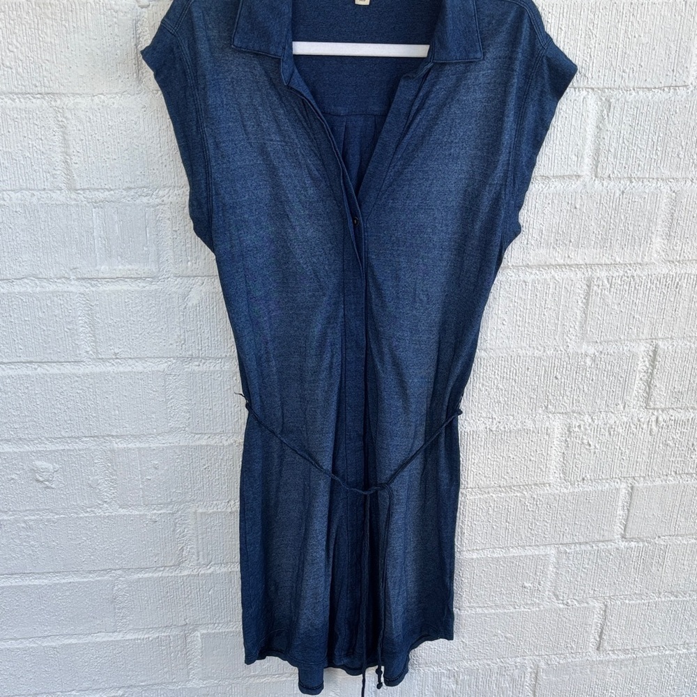 Anthropologie Cloth & Stone Button Down Indigo Short Sleeve Mini Dress sz XS